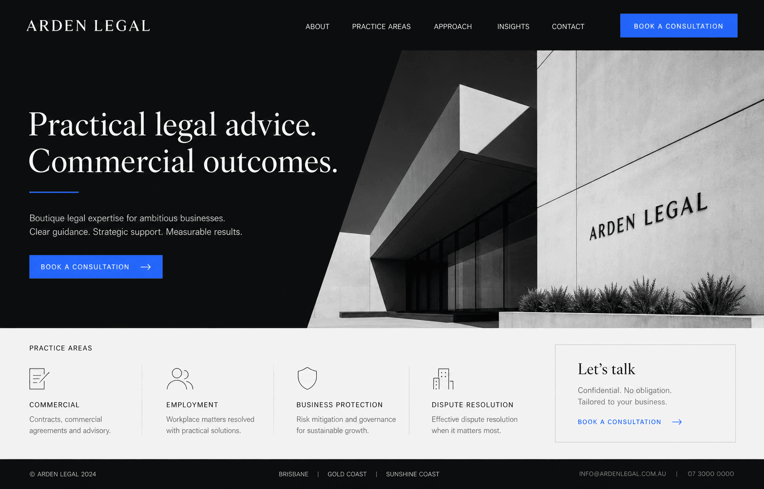 Conceito de landing page para o escritório Arden Legal