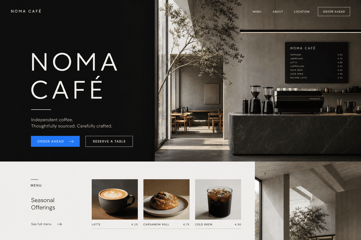 Conceito de landing page para a Noma Café